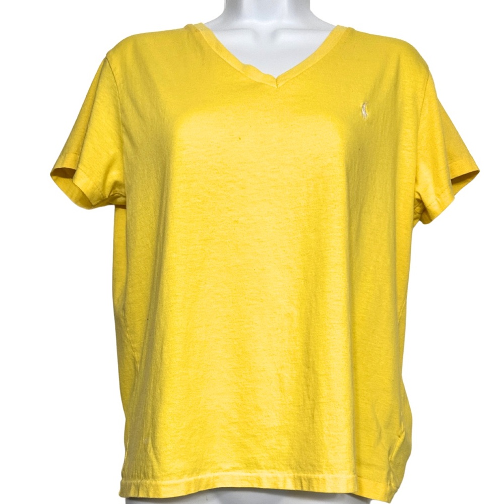 Ralph Lauren Golf Shirt Yellow V Neck Short Sleeve Top Womens Size Large
